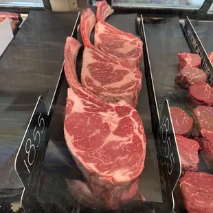 steaks on display