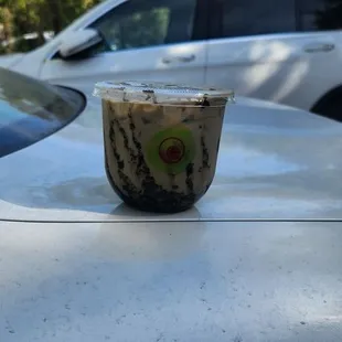 The Curse iced latte with spiced date syrup and black tahini