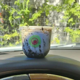 The Curse iced latte with spiced date syrup and black tahini