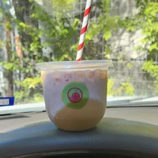 Maple with black lava salt iced latte