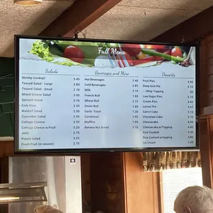 the menu for the restaurant