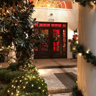 The front door/walkway during Christmas 2017