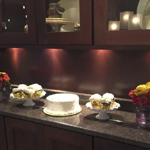 a variety of desserts on a counter
