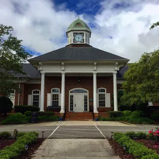 a brick building with a clock tower