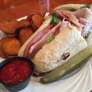 Italian Hoagie w/ side of sweet potato chips &amp; pickle spear