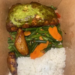 a meal in a take out box