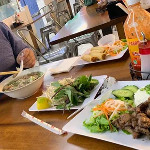 Special Pho, Grilled Pork and Rice, Egg Rolls