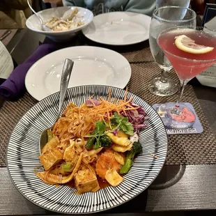 Tofu Veggie Pad Thai &amp; Pomegranate Martini