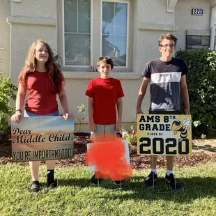 Two lawn signs from SignPro  the middle one isn't his, so I crossed it out. It was the same price as the big ones