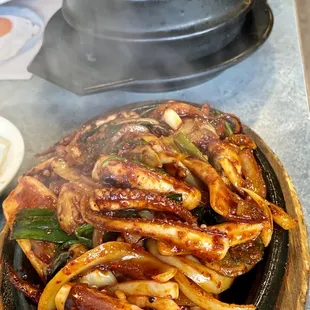 Stir fried squid.  Spicy but yum!