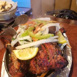 Kabab platter; it came sizzling hot and it had shrimp!