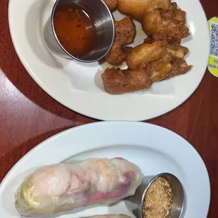 Spring Rolls and fried calamari