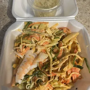 Spicy Crab Salad to go. They put the tempura flakes in a little container so they wouldn&apos;t get soggy, that was nice.