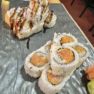 Shrimp Tempura (top), dynamite roll (bottom)
