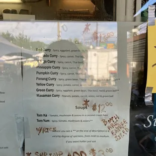 Menu - curries and soups