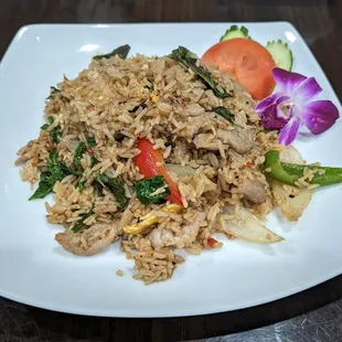 a plate of rice and vegetables