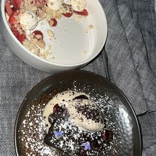 Strawberry short cake, dark chocolate brownie