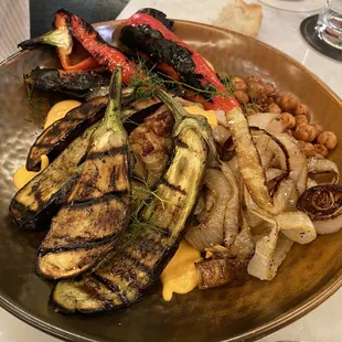 a plate of grilled vegetables