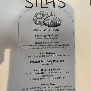 Tasting menu 6/30/23