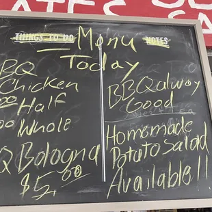 Our chalk board menu