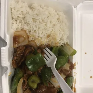 Pepper beef over rice