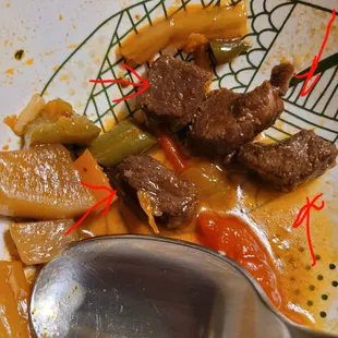 Only four tiny pieces of meat in this Lagman soup. Not really as described.