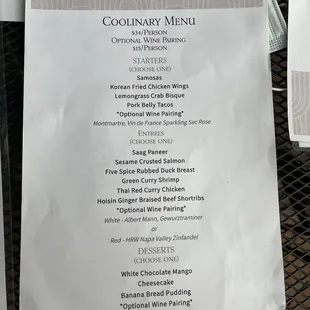 Coolinary menu