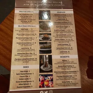 the menu for the restaurant