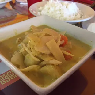 Yellow curry with chicken.