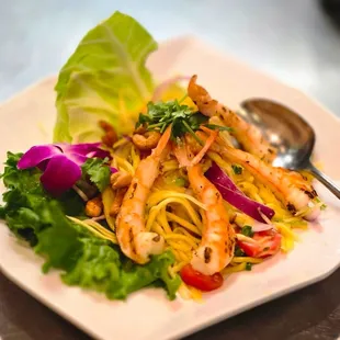 Mango salad with shrimp.