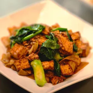 Pad see ew with fried tofu.