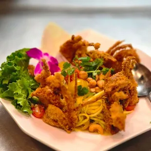 Mango salad with soft shells crab.