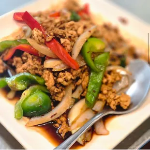 Kra-pow with ground chicken.