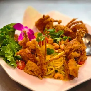 Mango salad with soft shell crab.