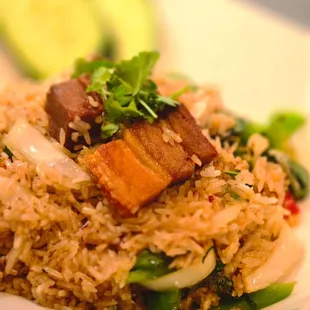 Fried rice with crispy pork belly.