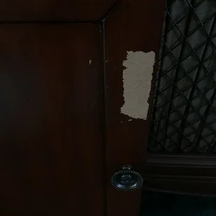 Vanity doors tape ruined $1,000 Walnut vanity from Silk Road in Stockton Ca