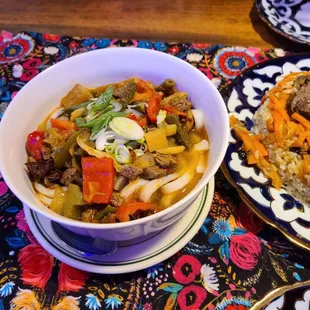 Lagman Soup with beef, handmade noodles, and veggies