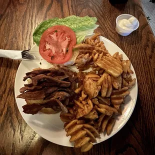 The BLT!!!!!!!  BLT BLT Incredible. To cut the fat they deep fry the bacon!!! most of the food here are great. Don&apos;t miss out. Get there.