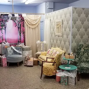 Ready for gift openings at a baby shower.