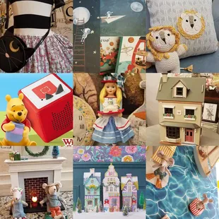 A storybook shop with boutique toys, clothing and decor.Party parlors.