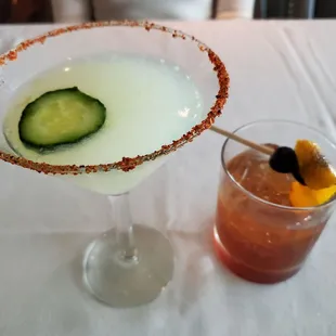 L Cucumber Martini, R Burnt Old Fashioned!!