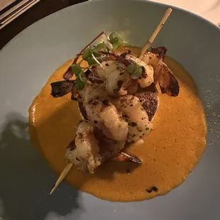 Grilled Garlic Prawns on Polenta cake