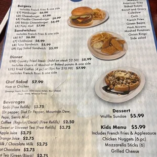 the menu for the restaurant