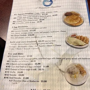 a menu for breakfast