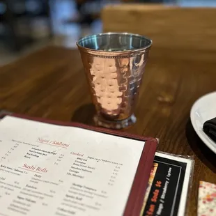 Menu and water glass