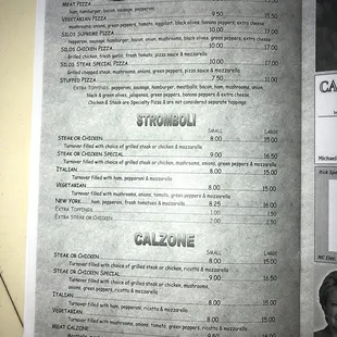 Pizza, Stromboli, and Calzone Menus