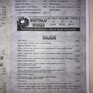 Appetizers, Wings, and Salads