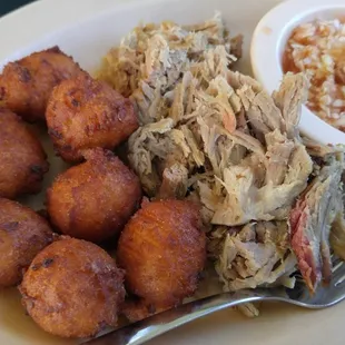 BBQ tray comes with puppies and red slaw