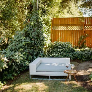 a couch in a backyard