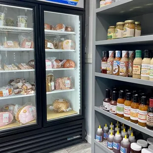 a display of meats and condiments